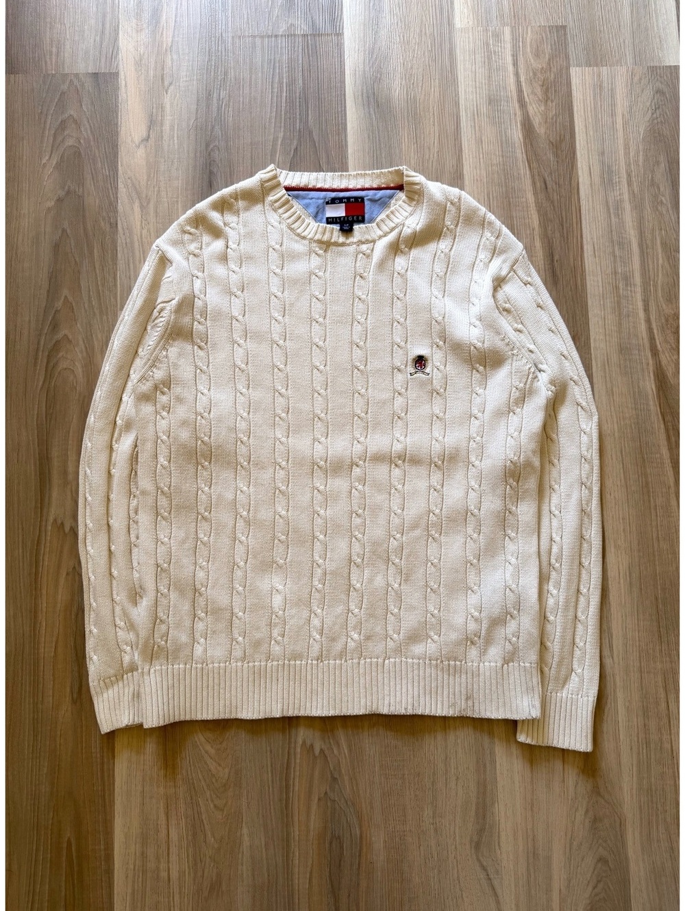 Vintage Tommy Hilfiger Cream Emblem Cable Knit Sweater
